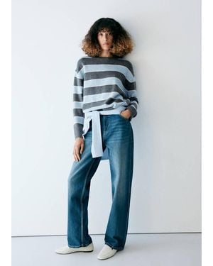 Mango Pull-Over Rayé Col Rond Bleu Ciel