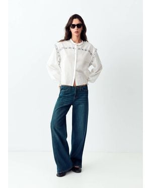 MANGO TEEN Blouse With Tie-Neck And Embroidered Details - Blue