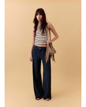 MANGO TEEN Straight-Leg Trousers With Frayed Details - Natural