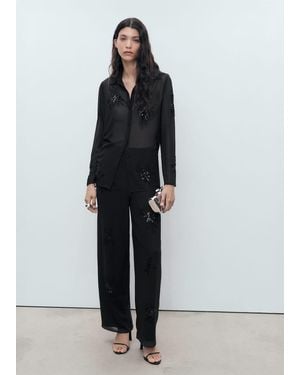 Mango Embroidered Rhinestone Shirt - Black