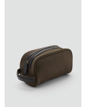 Mango Cotton Toiletry Case With Leather Details - Brown