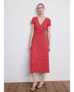 Mango Printed Midi-Dress - Brown