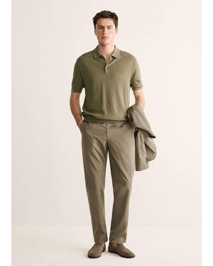 Mango Structured Fine-Knit Polo Shirt - Natural