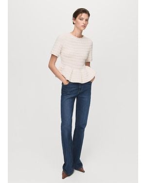 Mango Textured Jumper With Ruffles - Blue
