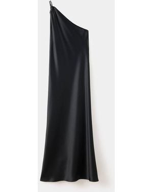 Mango Satin Dress With Beaded Straps - Black