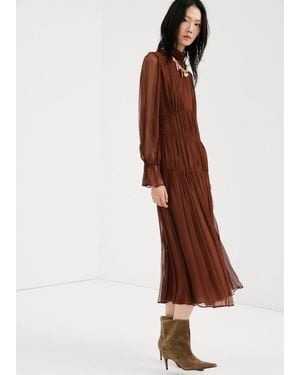 Mango Pleated Chiffon Dress - Brown