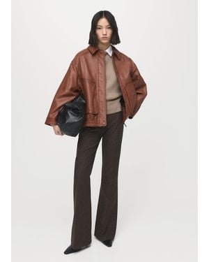 Mango Oversized Leather Jacket - Brown