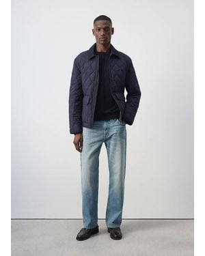 Mango Quilted Water Repellent Jacket - Blue