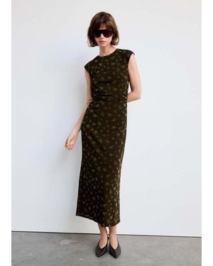 Mango Robe En Velours Dévoré Froncée Marron
