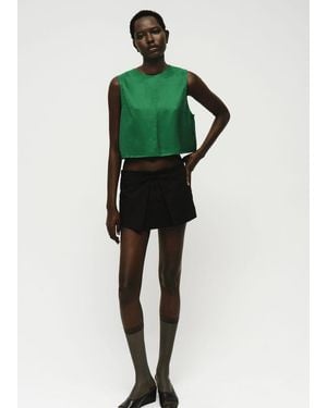 Mango Linen Blend Top With Buttons - Green
