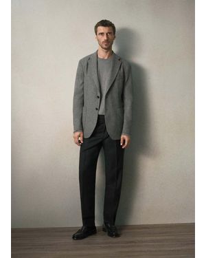 Mango Italian Wool Slim-Fit Blazer - Grey