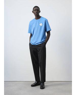Mango 100% Cotton Printed T-Shirt - Blue
