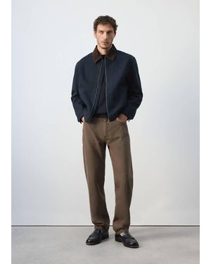 Mango Corduroy Collar Denim Jacket - Blue