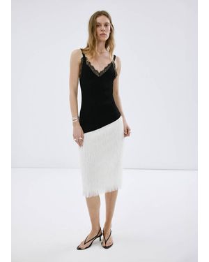 Mango Asymmetric Lace Knit Top - White