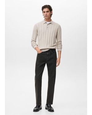 Mango Ribbed Knitted Polo Sweater Ecru - White
