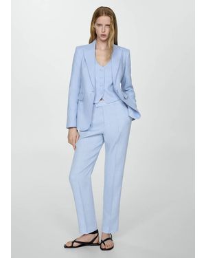 Mango 100% Linen Suit Jacket Sky - Blue