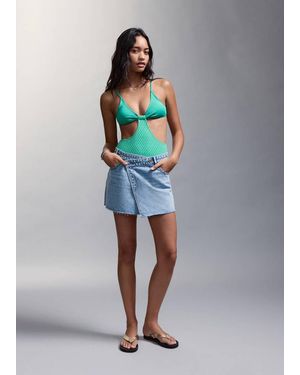 MANGO TEEN Textured Swimsuit With Mid-Rise Briefs - White
