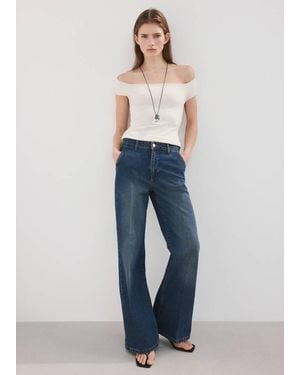 Mango Wide Leg Mid-Rise Jeans - Blue