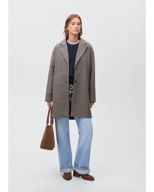 MANGO TEEN Houndstooth Wool-Blend Coat - Natural
