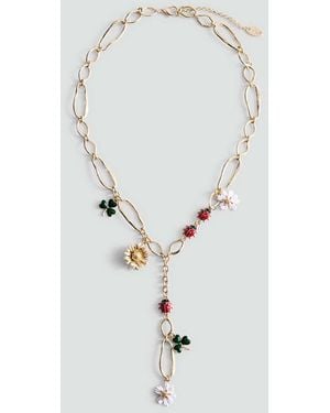 Mango Collana Perline Fiori Oro - Bianco