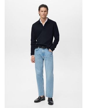 Mango Regular-Fit-Strickpullover Mit Polo-Kragen - Blau