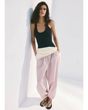 Mango Checked Baggy Trousers - Pink