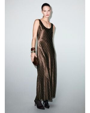 Mango Satin Crinkle-Effect Dress With Crystals - Gray