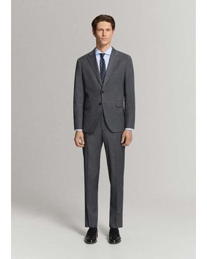 Mango Camicia Completo Slim-Fit 100% Cotone Struttura Celeste - Grigio