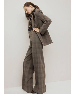 Mango Wool-Blend Check Pants - Natural