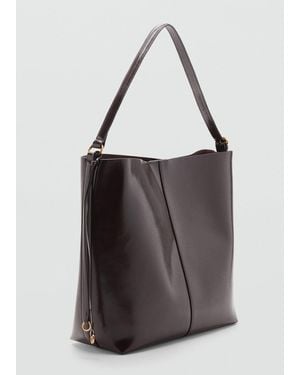 Mango Borsa A Tracolla Finitura Lucida Cioccolato - Nero