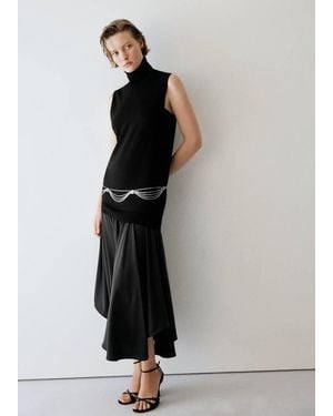 Mango Asymmetrical Combined-Knit Dress - Black