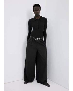 Mango Contrast-Bodice Long Jumpsuit - Black