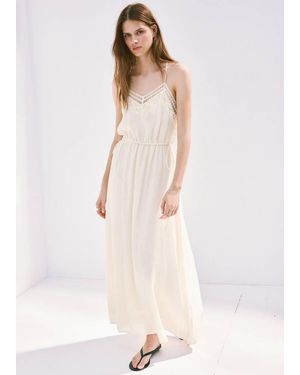 Mango Crinkled Dress With Openwork Embroidery Ecru - White