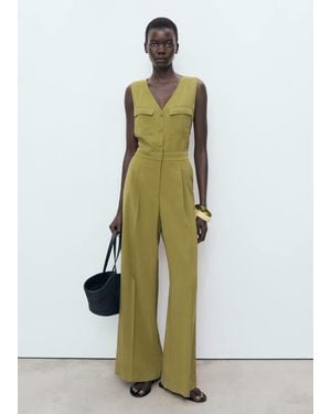 Mango Long Chest-Pocket Jumpsuit - Green