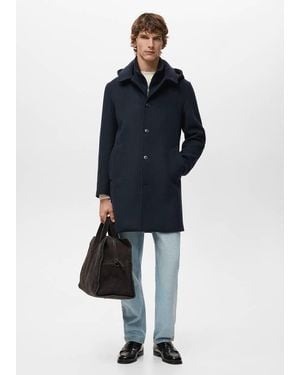 Mango Wool Coat With Detachable Inner Collar - Blue