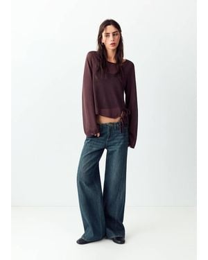 MANGO TEEN Low-Rise Wide-Leg Jeans With Seam Detailing - Red