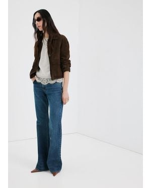 Mango Ribbed Lace-Trimmed Jumper - Blue