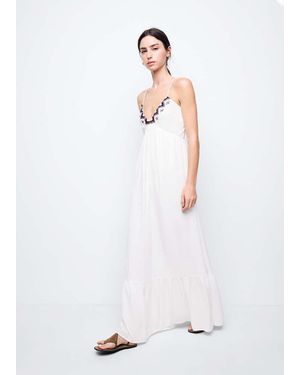 MANGO TEEN Embroidered Fluid Long Dress - White