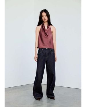 Mango Draped Neck Satin Top - Red