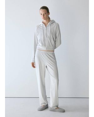 Mango Soft-Touch Velour Trousers - Grey