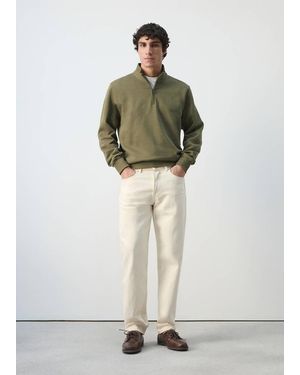 Mango Zip Neck Sweatshirt 100% Cotton Lightweight - Green