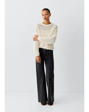 MANGO TEEN Wide-Leg Jeans With Side Eyelet Detail - White