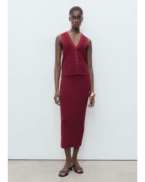 Mango Jupe Midi Maille Fine Lie De Vin - Marron