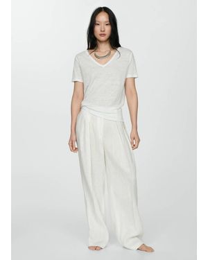 Mango Short-Sleeved Linen T-Shirt - White