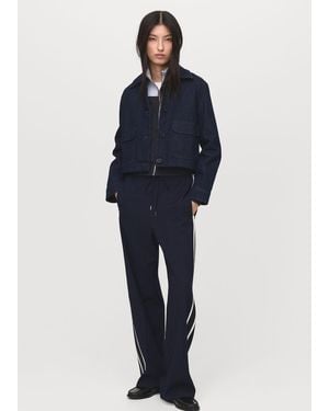 Mango Contrast Stripe Straight Trousers - Blue