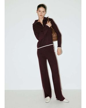 Mango Knitted Pants With Contrasting Stripes - Purple