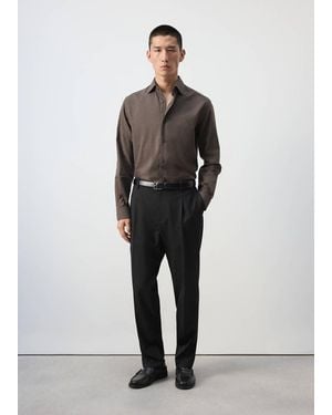 Mango 100% Cotton Slim-Fit Shirt - Brown