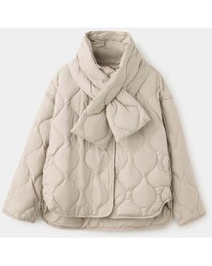 Mango Quilted Anorak With Detachable Scarf - Natural