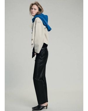 Mango Straight-Fit Leather Trousers - Blue