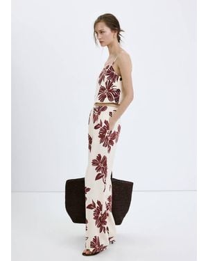 Mango Printed Pleated Trousers - White